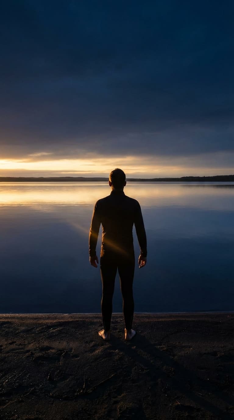 Solitary figure standing in dawn light, embodying spiritual presence and grounded power
